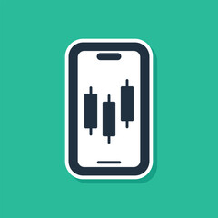 Poster - Blue Mobile stock trading concept icon isolated on green background. Online trading, stock market analysis, business and investment. Vector
