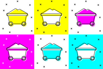 Poster - Set Coal mine trolley icon isolated on color background. Factory coal mine trolley. Vector