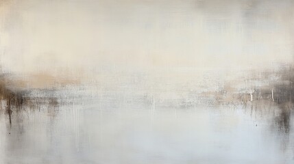 Poster - A serene, abstract landscape painting featuring soft hues of beige and blue, creating a calming and ethereal atmosphere.
