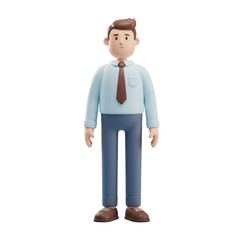 Poster - 3D Cartoon Businessman in Blue Shirt and Brown Tie