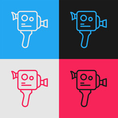 Fototapete - Pop art line Retro cinema camera icon isolated on color background. Video camera. Movie sign. Film projector. Vector