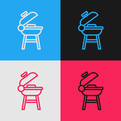 Poster - Pop art line Barbecue grill icon isolated on color background. BBQ grill party. Vector