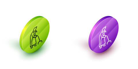 Poster - Isometric line Grandmother icon isolated on white background. Green and purple circle buttons. Vector