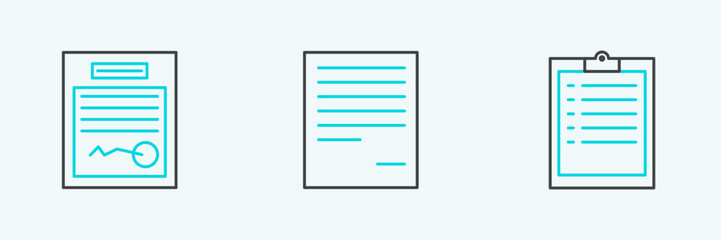 Poster - set line clipboard with checklist, filled form and document icon. vector
