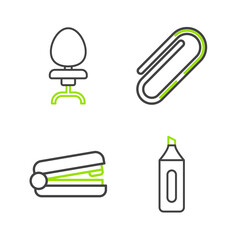 Poster - set line marker pen, office stapler, paper clip and chair icon. vector