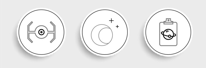 Poster - Set line Planet, Cosmic ship and Moon and stars icon. Vector