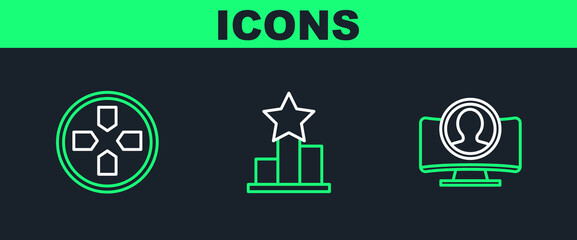 Poster - set line create account screen, gamepad and star icon. vector