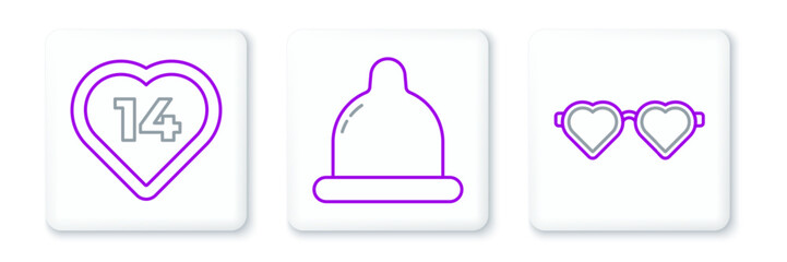Poster - set line heart shaped love glasses, and condom icon. vector
