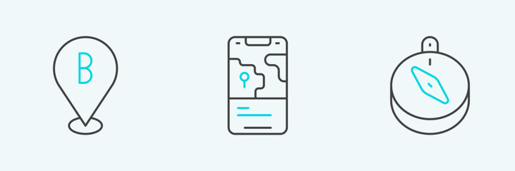 Poster - set line compass, location and city map navigation icon. vector