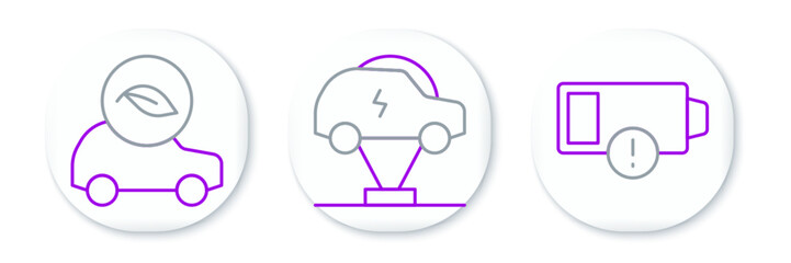 Poster - Set line Low battery, Eco car and Electric icon. Vector