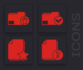 Poster - set unknown document, delete folder, document folder and check mark and document with star icon. vec