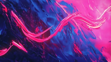 Poster - A vibrant abstract painting featuring dynamic swirls of pink and blue, showcasing bold textures and fluid movements.