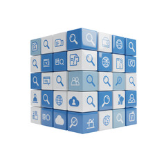 Poster - Blue and White Data Cube with Search Icons