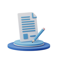 Poster - 3D Render of Blue Document and Pencil on Stand
