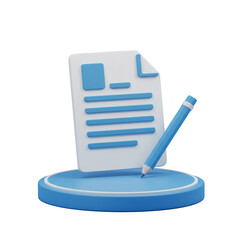 Poster - 3D Render of Blue Document and Pencil on a Platform