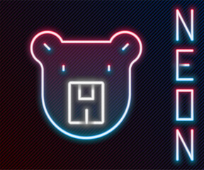 Poster - Glowing neon line Bear head icon isolated on black background. Colorful outline concept. Vector