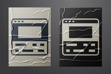 Aufkleber - White Video recorder or editor software on laptop icon isolated on crumpled paper background. Video editing on a laptop. Paper art style. Vector