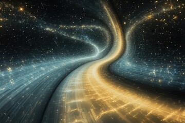 Poster - Cosmic journey through a swirling galaxy with luminous trails and stars