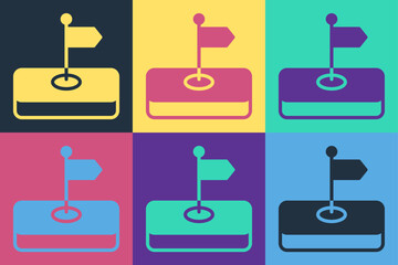 Poster - pop art flag icon isolated on color background. location marker symbol. vector