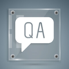 Fototapete - White Speech bubbles with Question and Answer icon isolated on grey background. Q and A symbol. FAQ sign. Chat speech bubble and chart. Square glass panels. Vector