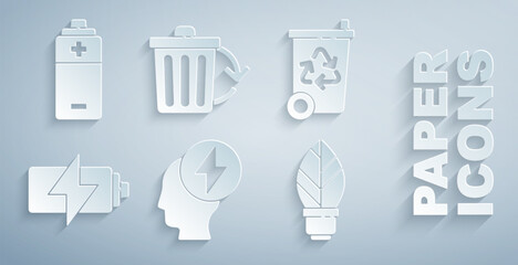 Poster - Set Head and electric symbol, Recycle bin with recycle, Battery, Light bulb leaf, and icon. Vector