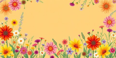 Poster - abstract wildflower border, seamless repeat for website footer, element, dark
