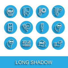 Poster - Set line High human body temperature, Medical thermometer, Checking, Digital, and icon. Vector