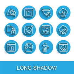Poster - Set line File missing, Social network, Search cloud computing, Cloud technology data transfer, Failed access storage, and icon. Vector