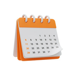 Poster - Orange 3D Render of a Desk Calendar with White Pages