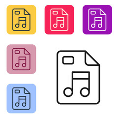 Aufkleber - Black line MP3 file document. Download mp3 button icon isolated on white background. Mp3 music format sign. MP3 file symbol. Set icons in color square buttons. Vector