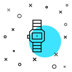 Poster - Black line Wrist watch icon isolated on white background. Wristwatch icon. Random dynamic shapes. Vector