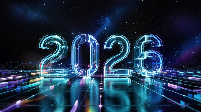 happy new your 2026 technology background design.