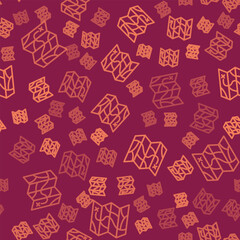 Fototapete - Brown line Folded map icon isolated seamless pattern on red background. Vector