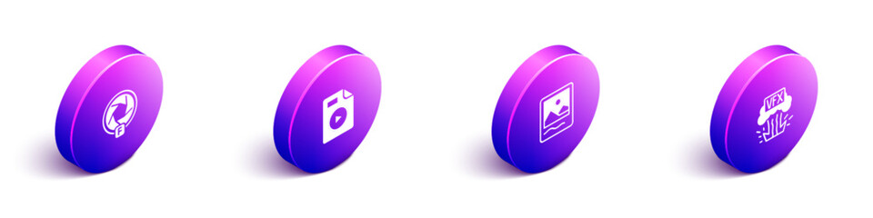 Poster - Set Isometric Camera shutter, AVI file document, Photo frame and VFX icon. Vector