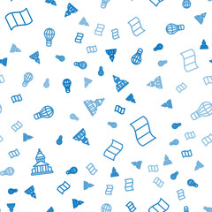 Poster - set line museum building, flag france and hot air balloon on seamless pattern. vector