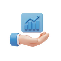 Poster - 3D Render of a Hand Holding a Blue Growth Chart