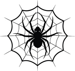 spider with web black vector, spider web with a spider silhouette vector.