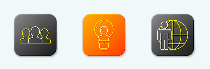Poster - Set line Users group, Head with lamp bulb and hunting icon. Vector