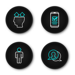 Poster - Set line Speech bubble chat, User of man, Smartphone and icon. Vector