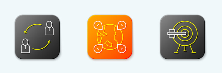 Poster - set line human resources, location on the globe and target with arrow icon. vector