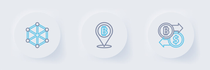 Poster - set line cryptocurrency exchange, bitcoin and blockchain technology icon. vector