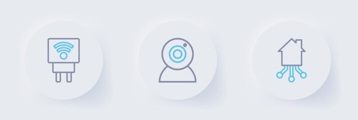 Poster - Set line Smart home, Web camera and electric plug icon. Vector