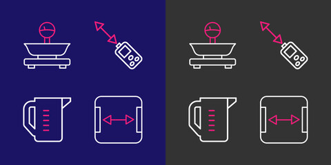 Poster - Set line Area measurement, Measuring cup, Laser distance measurer and Scales icon. Vector
