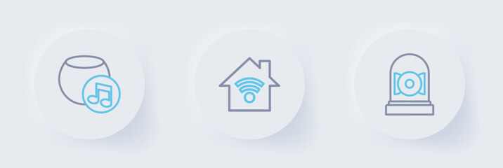 Poster - set line ringing alarm bell, smart home with wi-fi and voice assistant icon. vector