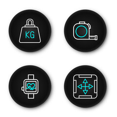 Poster - Set line Area measurement, Smart watch, Roulette construction and Weight icon. Vector