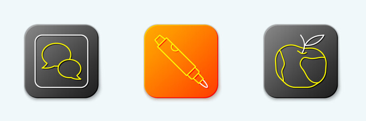 Poster - Set line Speech bubble chat, Marker pen and Apple icon. Vector