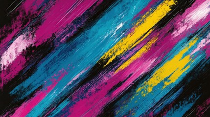 Poster - A vibrant abstract painting featuring bold strokes of pink, blue, yellow, and black, creating a dynamic and energetic visual experience.