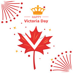 Poster - Happy Victoria Day Celebration with Maple Leaf and Fireworks