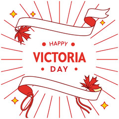 Poster - Happy Victoria Day Celebration Banner with Maple Leaves and Ribbon