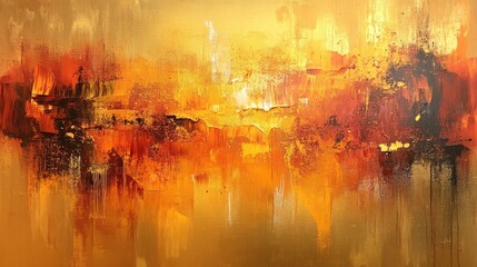 Poster - An abstract painting featuring warm hues of orange, gold, and hints of black, evoking a sense of energy and emotion through textured brushwork.